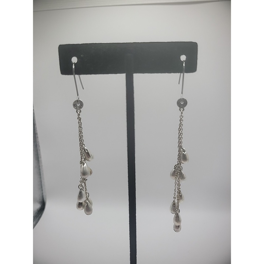 Vintage Silver Tone Drop Dangle Earrings Multi Strand Jewelry Costume